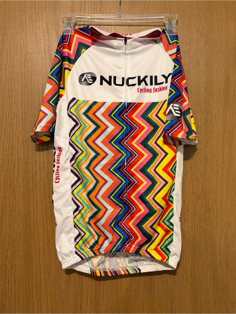 Nuckily Cycling Jersey - White with Multicolor Chevron Print